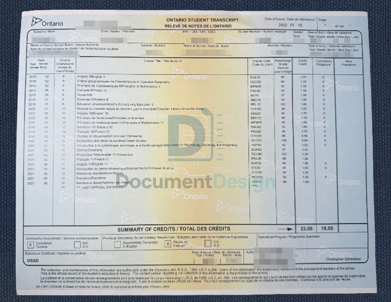 Ontario Secondary School Design Transcript